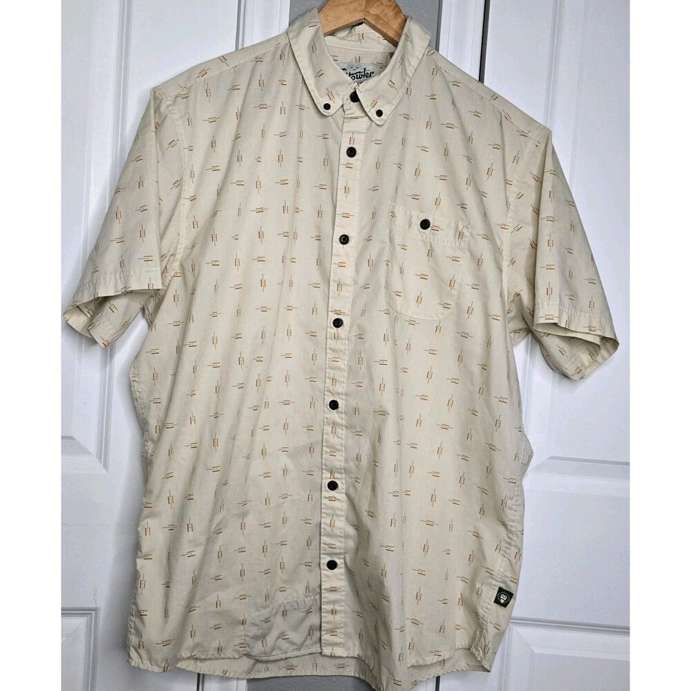 Howler Bros Shirt Mens XL Beige Short Sleeve Button Front Printed